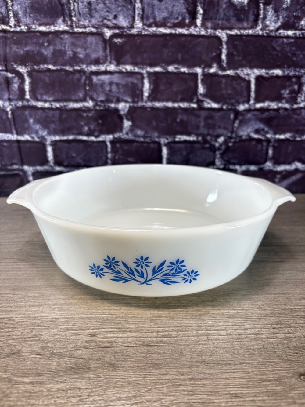 Vintage Fire King Milk Glass Blue Cornflower Casserole Dish